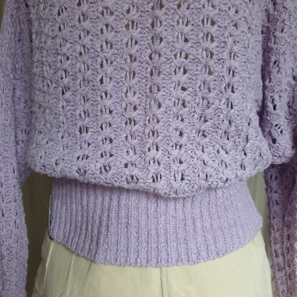 Free People Best Of You Open Weave Knit V-Neck Sweater in Light Purple Moo Sz XS - Picture 11 of 15